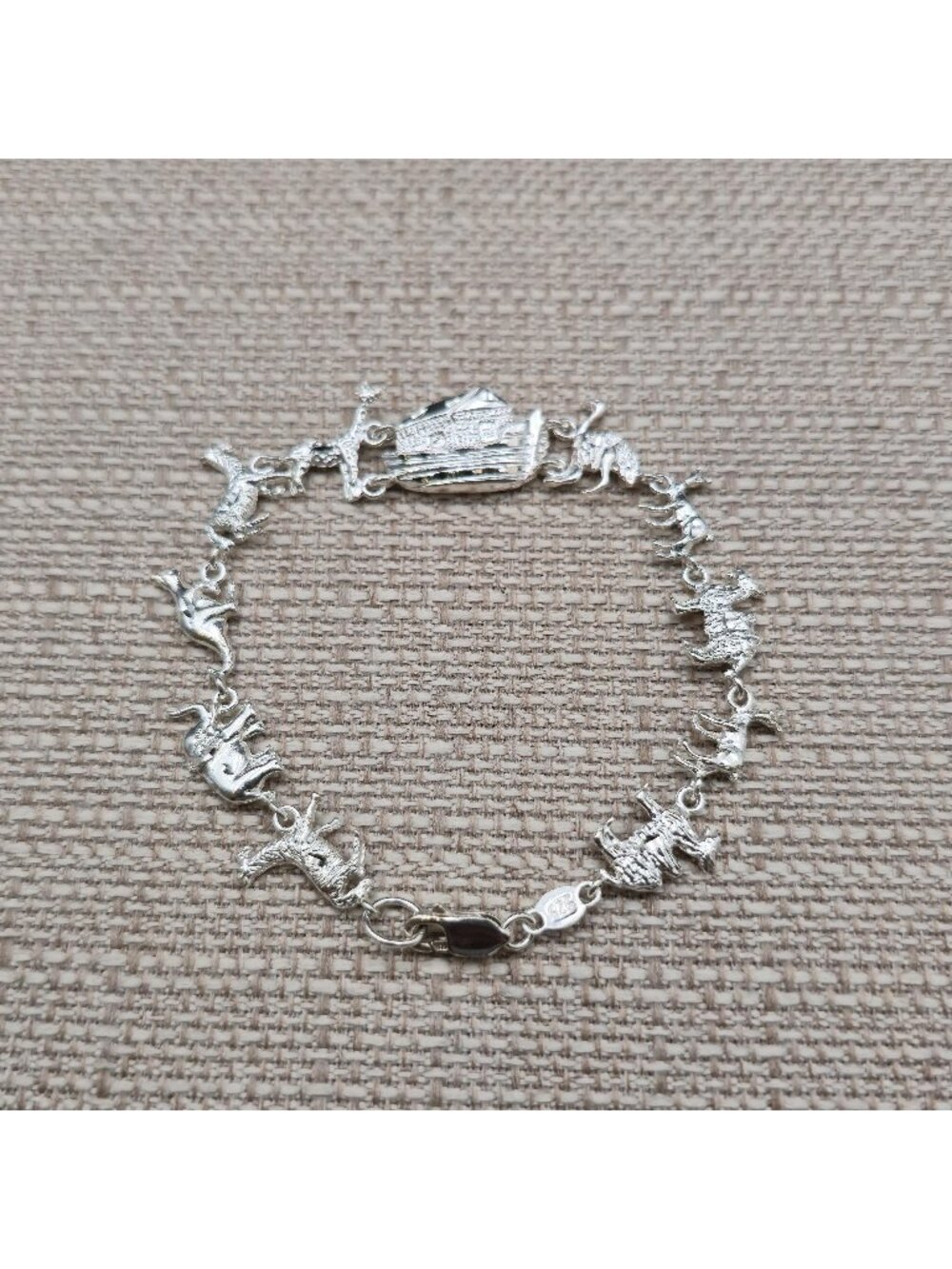 7.5 Inch 925 Sterling Silver Noah's Ark Story Animal Link Bracelet A8978